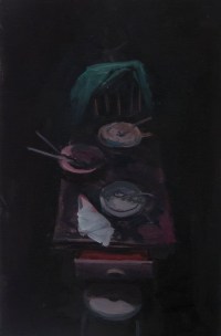 Chair, Open Drawer with Stool II 2017.Oil on Canvas.30.5 x 20cm.12 x 8in